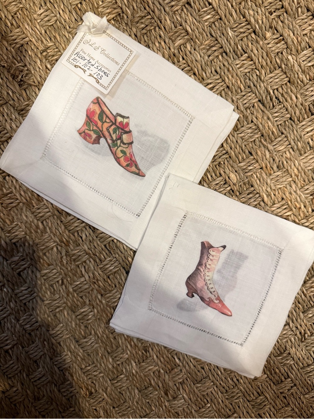 NWT JLS Collections Linen Cocktail Napkins Set of 6 Victorian Shoes